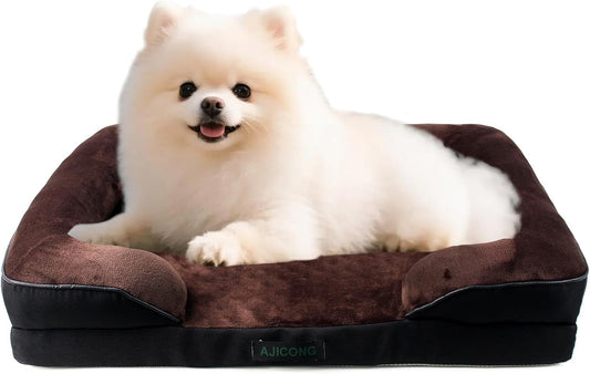 Orthopedic Egg-Shaped Sponge Dog Bed Small Size Dog with Sides, Removable Cover and Non-Slip Bottom (Brown, 24 * 18 * 6)