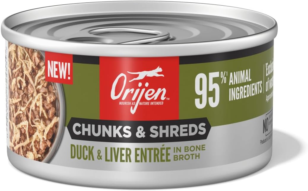 ORIJEN Chunks & Shreds Wet Cat Food Duck & Liver Entrée 3oz Cans (12 Count)