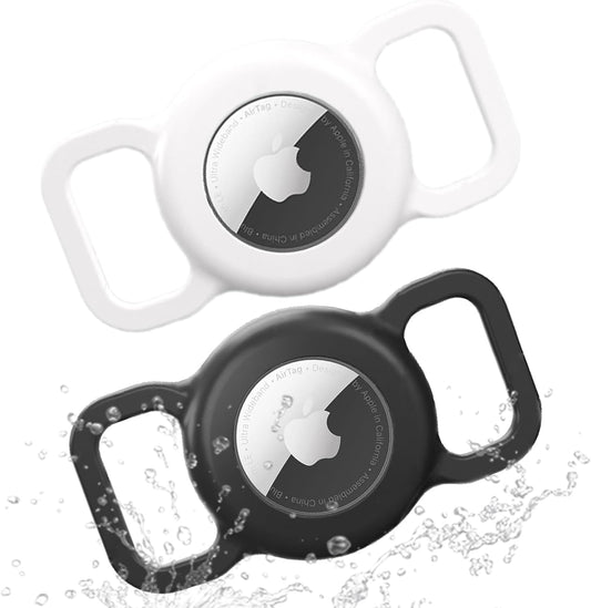 Compatible with AIRTAG,Dog Collar AirTag Holder Waterproof, 2 Pack Apple AirTag Case for Dogs,Air Tag Holder Collar for Pet Collar, Silicone Anti-Lost Airtag Full Body Protective Cover-Black+White
