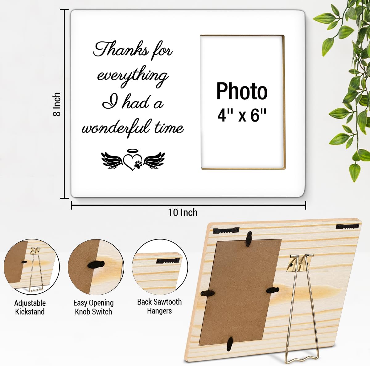 Pet Memorial Gifts for Dogs Picture Frame, Dog Memorial Gifts for Loss of Dog, Cat Loss Sympathy Gift, Thanks for Everything I Had a Wonderful Time Wood Photo Frames, 4 x 6 Inch Photo