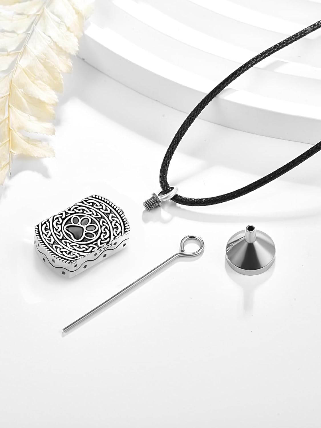 Dreamboat Pet Urn Necklace for Dog Cat Ashes 925 Sterling Silver Paw Print Cremation Keepsake Pendant Celtic Knot Memorial Jewelry Gifts for Women Men