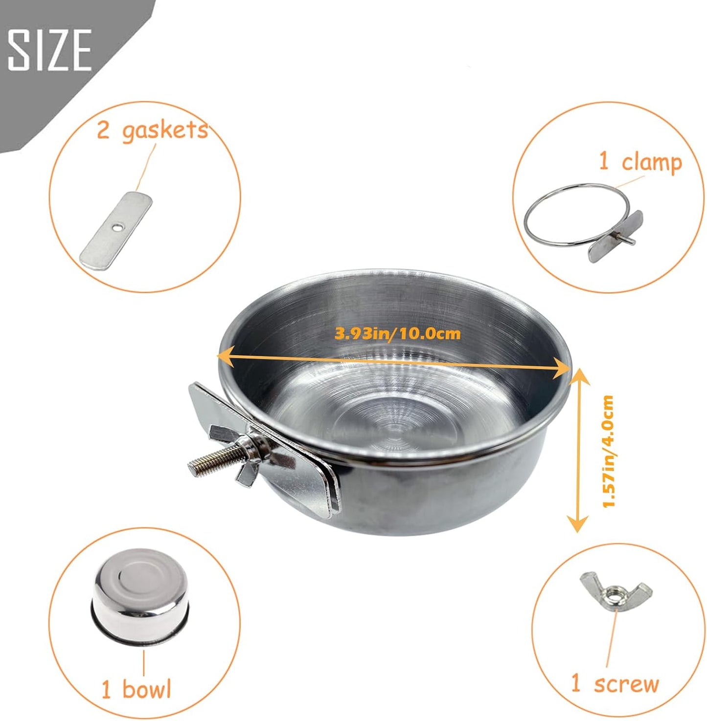 PINVNBY 6 Pieces Stainless Steel Bird Feeding Dish Cups,Parrot Feeder Parakeet Food Water Bowls with Clamp Holder & 6 Pcs Bird Spoon & 6 Pcs Birds Ball Toys for Budgies Macaw Small Animal(S)