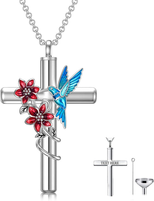 Cross Urn Necklace for Ashes 925 Sterling Silver Cremation Jewelry with Funnel Filler Kit Ashes Necklace for Human Women Girl Pets