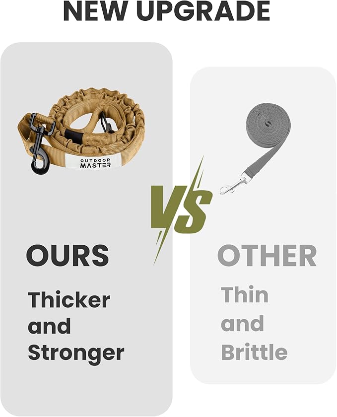 OutdoorMaster Bungee Dog Leash, Heavy Duty Dog Leash with Shock Absorption, 2 Padded Handles Training Leash, Improved Dog Safety and Comfort (Brown, 4 FT)