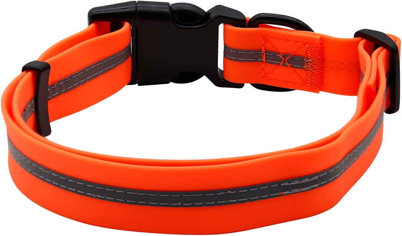 NIMBLE Dog Collar Waterproof Pet Collars Anti-Odor Durable Adjustable PVC & Polyester Soft with Reflective Cloth Stripe Basic Dog Collars S/M/L Sizes (Large (15.35”-24.8”inches), Orange)