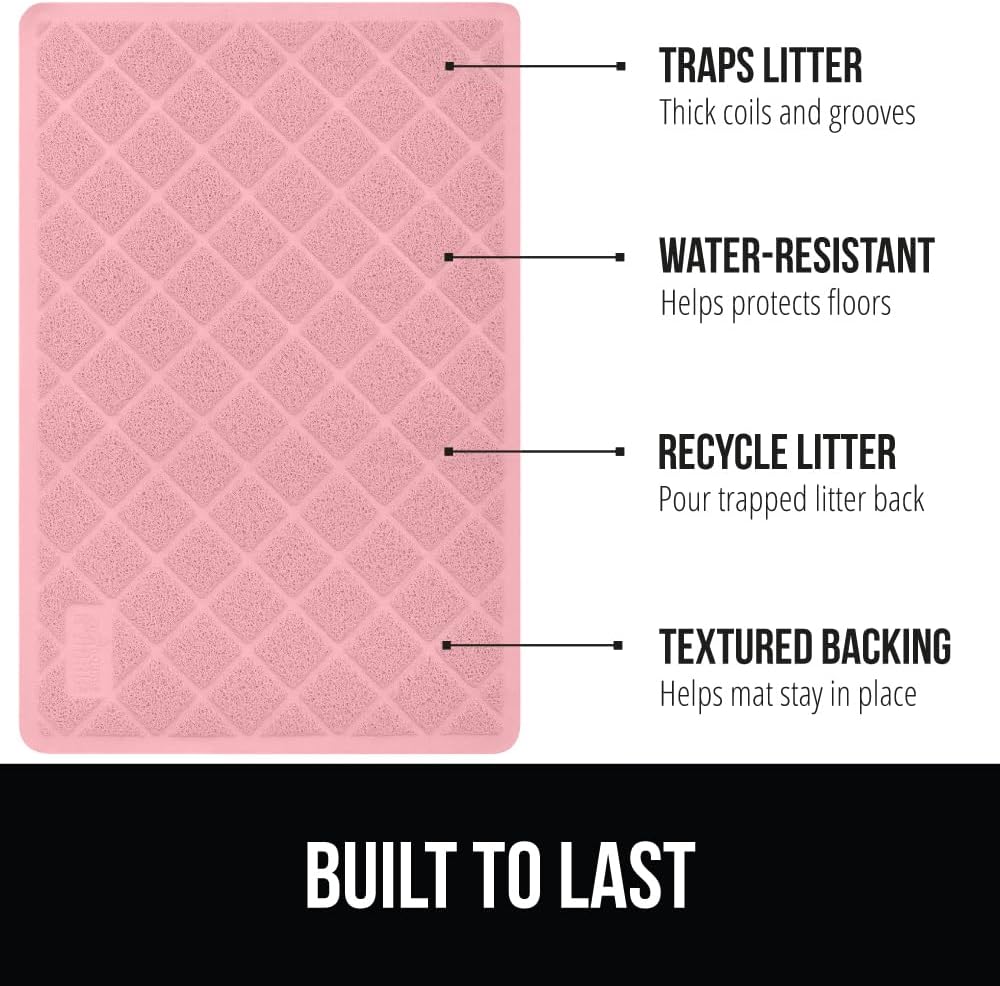 GORILLA GRIP Cat Litter Box Mat, Water Resistant, US Designed Kitty Litter Trapping Mats, Easy to Clean, Scatter Control, Less Mess and Clean Floors, Kitten Supplies for Indoor Cats, 24x17 Light Pink