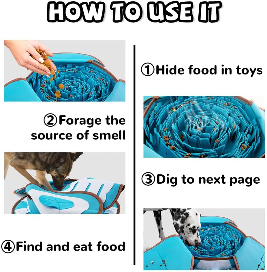 AWOOF Pet Snuffle Mat for Dogs, Interactive Feed Game for Boredom, Encourages Natural Foraging Skills for Cats Dogs Bowl Travel Use, Dog Treat Dispenser Indoor Outdoor Stress Relief (Blue)