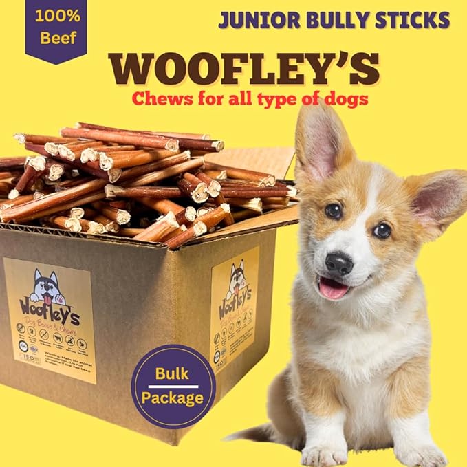 Woofley's 6 Inch Bully Sticks for Small Dogs - 100 Count - Safe, Easily Digestible Dog Chews