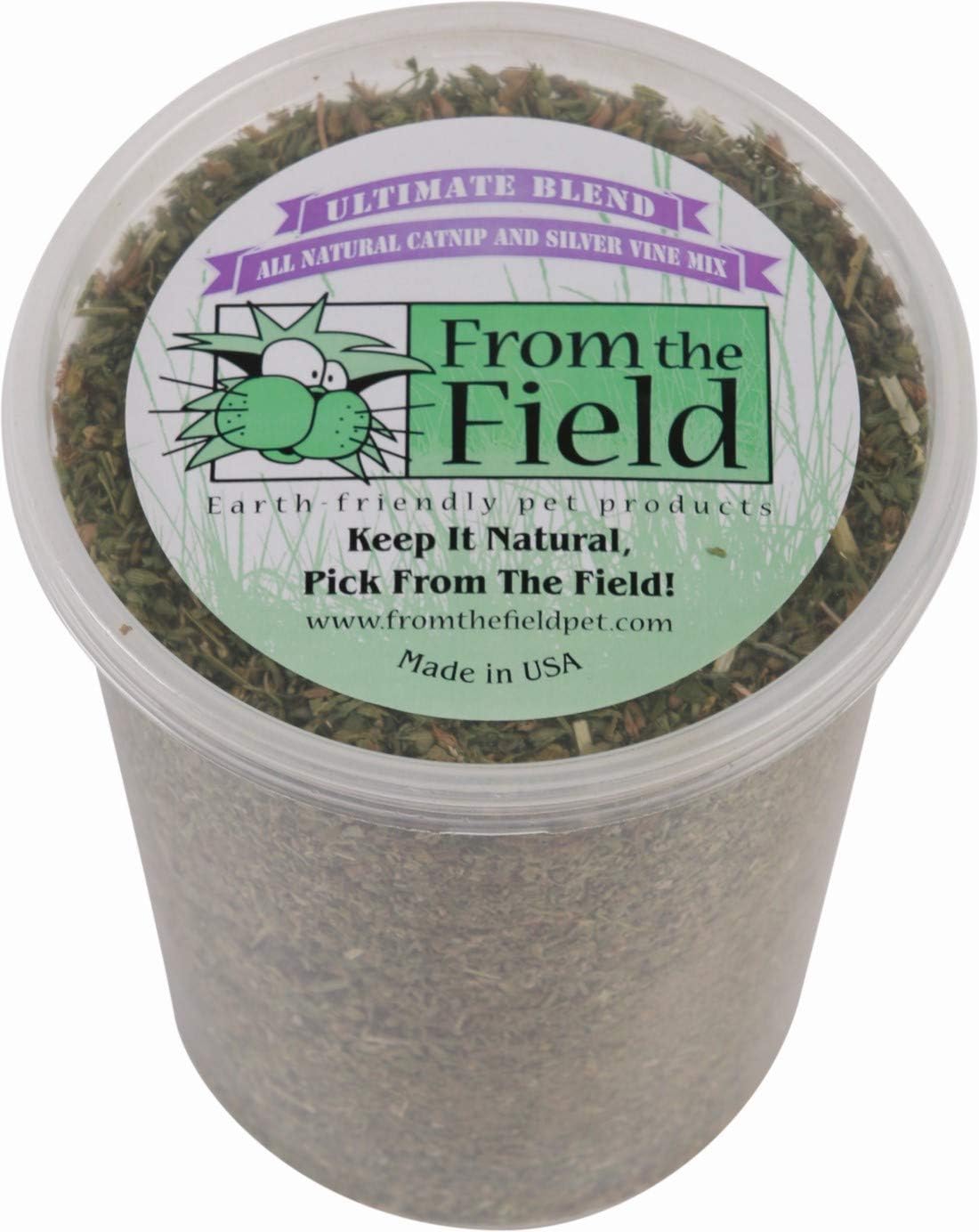 from The Field | Ultimate Blend Catnip & Silver Vine | Premium USA-Grown Catnip for Toys & Playtime | Fresh, Potent, Non-Toxic, Eco-Friendly | Safe for Kittens & Cats | Resealable 3.5 Oz Tub