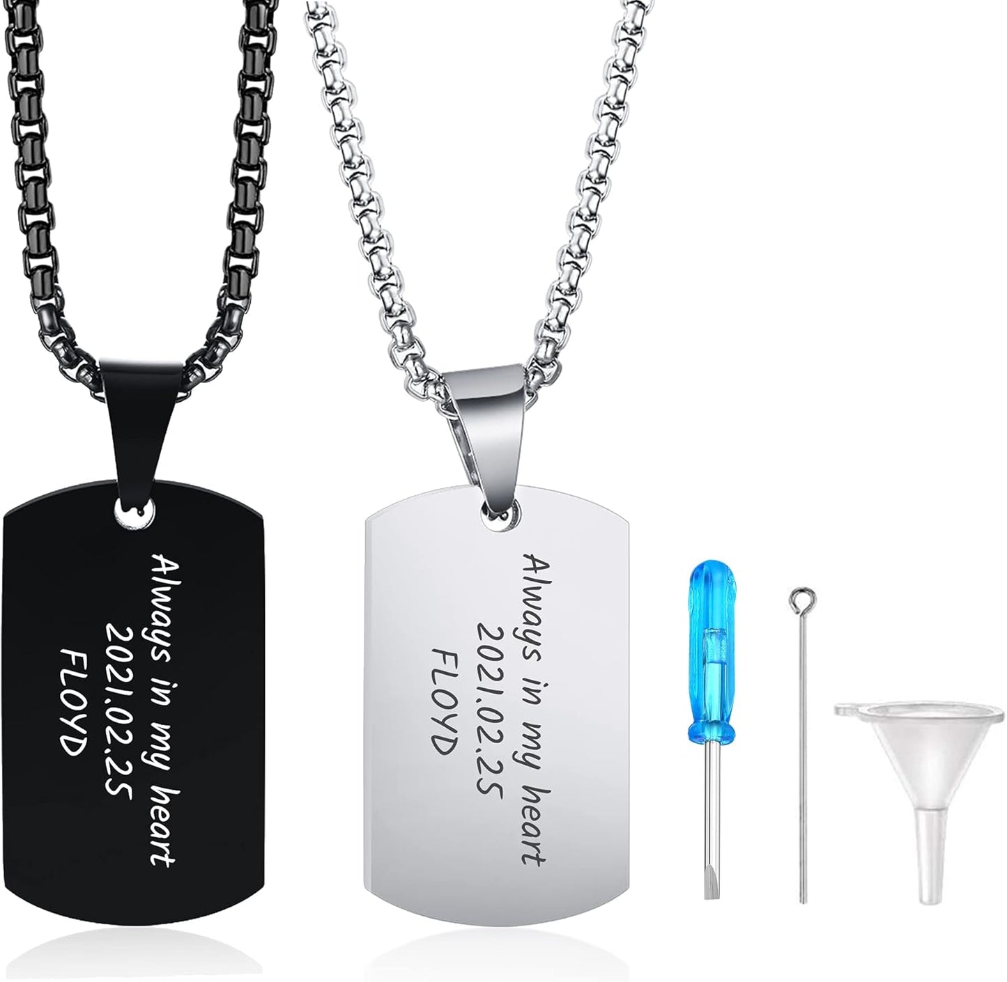 VNOX Personalized Customizable Photo Text Cremation Urn Necklace for Ashes Holder Dog Tag Pendant Family Pet Memorial Keepsake Jewelry for Men Women