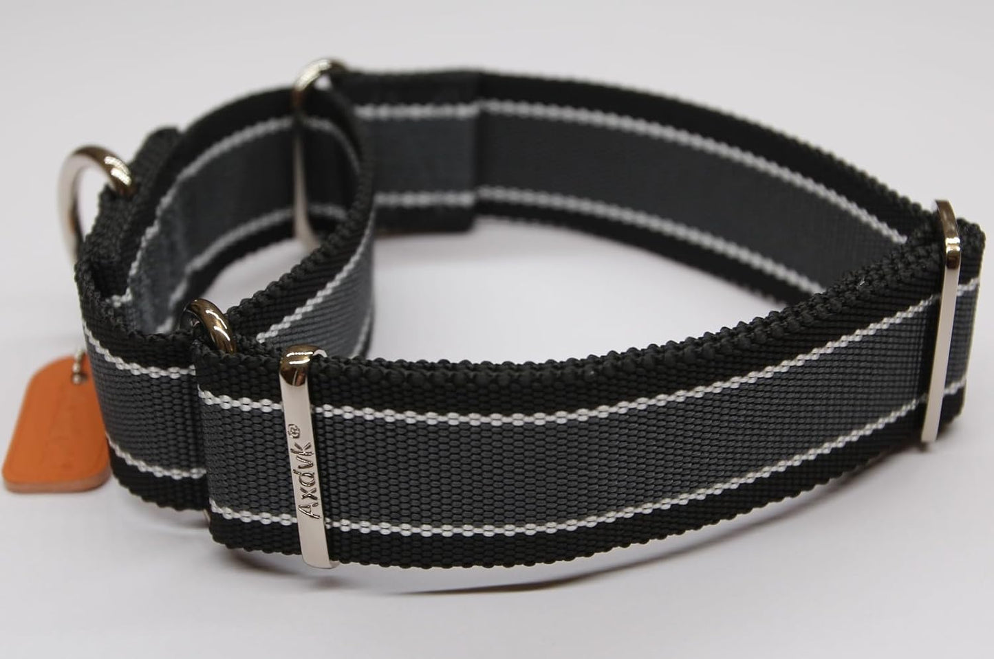 Martingale Collar 1.5 Inch Wide 1600D Extra Strong Anti Escape Nylon Dog Collar, No Pull Heavy Duty Pet Collars with 3-Color Stripe for Medium Dogs (M, Gray Blue & Black)