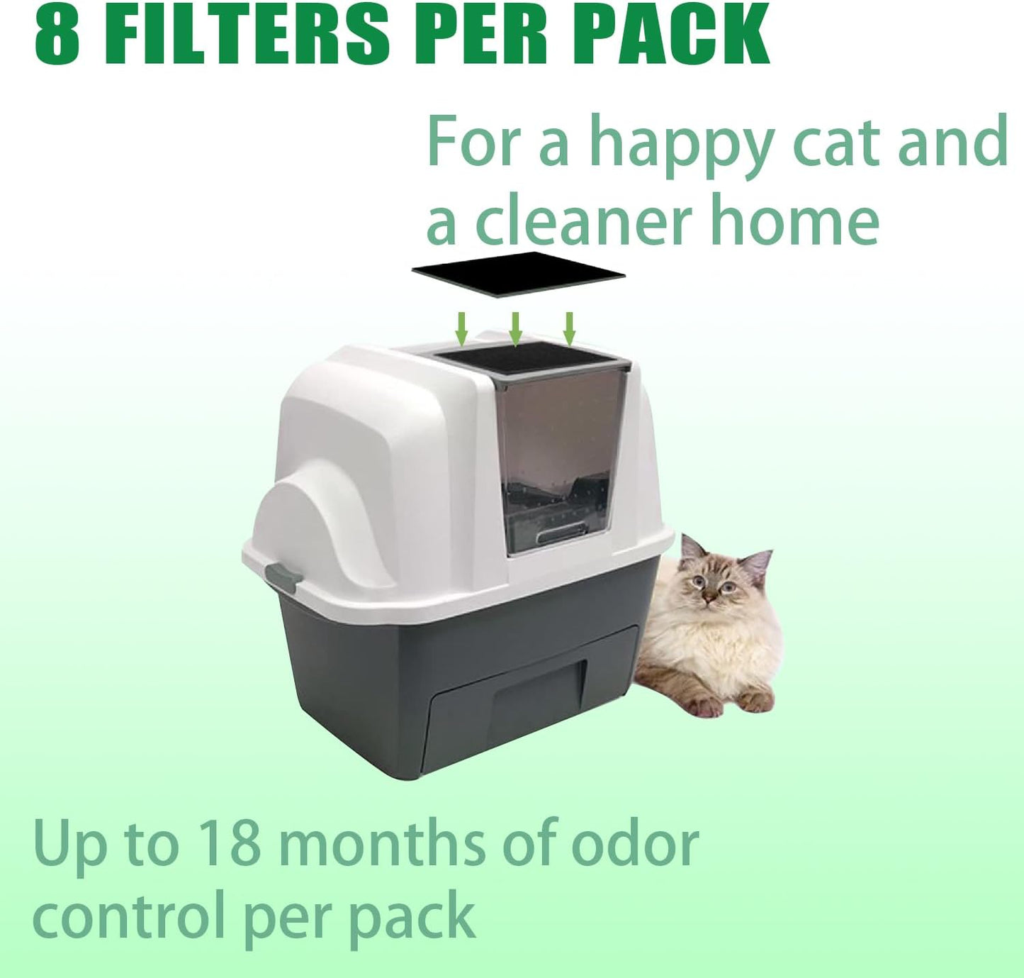 8 Pcs Charcoal Filters Compatible with Van Ness Cat Litter Box, 4.5 x 6.5Inch Replacement Activated Carbon Premium Odor Filters for Pureness F6 Zeloite Air Filter, Black