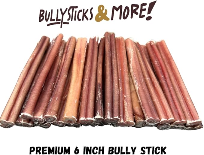 BULLYSTICKS & MORE 6 Inch Bully Sticks (Regular - 30 Pack) | Bully Sticks for Medium Dogs | 100% Grass Fed Beef | Dog Parents Choice Bully Stick Dog Chews | No Hide Bully Bones