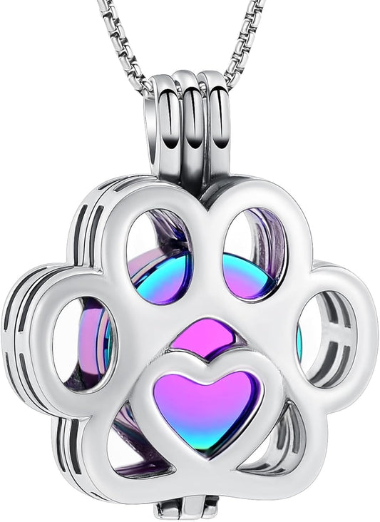 Oinsi Pet Cremation Jewelry For Ashes For Dog/Cat Paw Stainless Steel Memorial Locket Urn Necklace Inside Mini Case Keepsake Cremation Jewelry Women Men