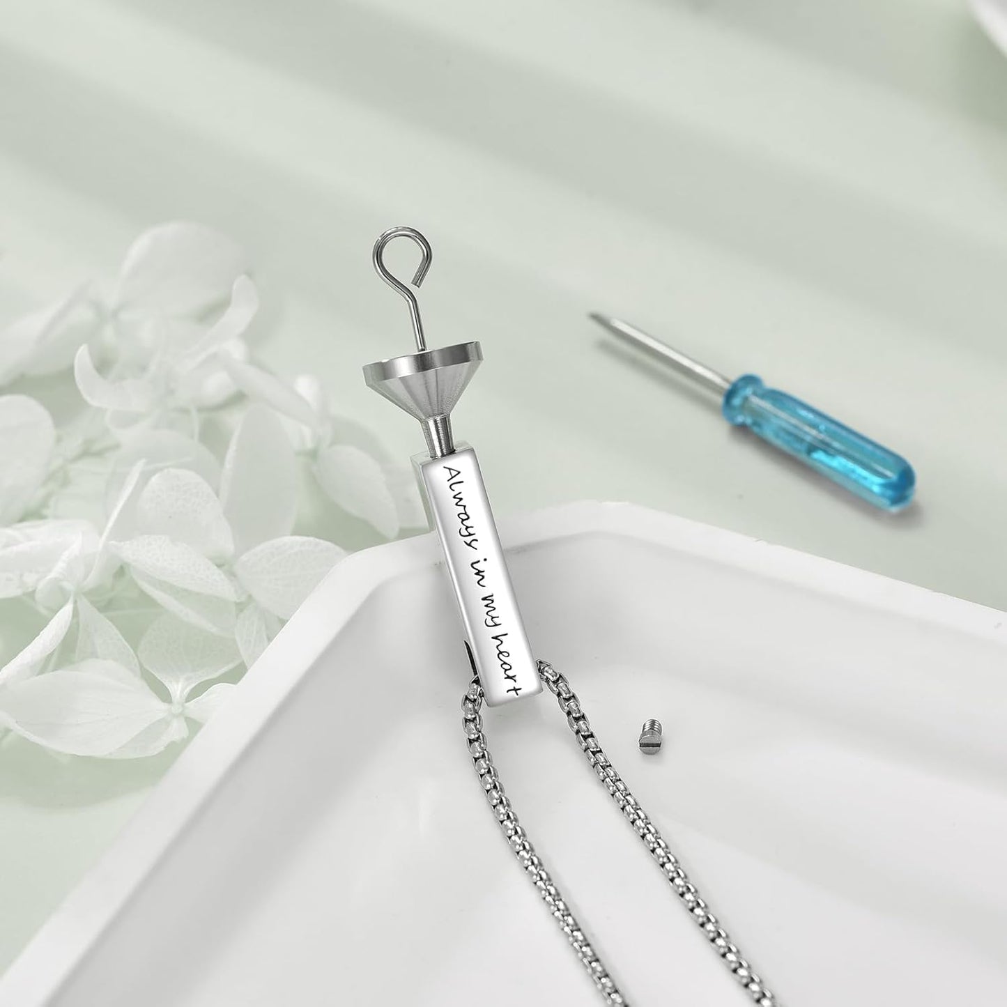 Urn Necklaces for Ashes Sterling Silver 3D Vertical Bar Memorial Pendant for Loved Ones Keepsake Cremation Jewelry Gifts for Women Men