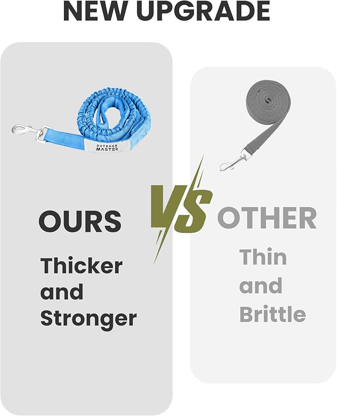 OutdoorMaster Bungee Dog Leash, Heavy Duty Dog Leash with Shock Absorption, 2 Padded Handles Training Leash, Improved Dog Safety and Comfort (Blue, 4FT)