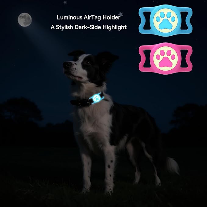 Dog Airtag Holder,[2-Pack] IP68 Waterproof AirTag Holder for Dog & Cat Collars,Silicone Air Tags Case for Pet Collars (Luminous Rose+Luminous Bule)