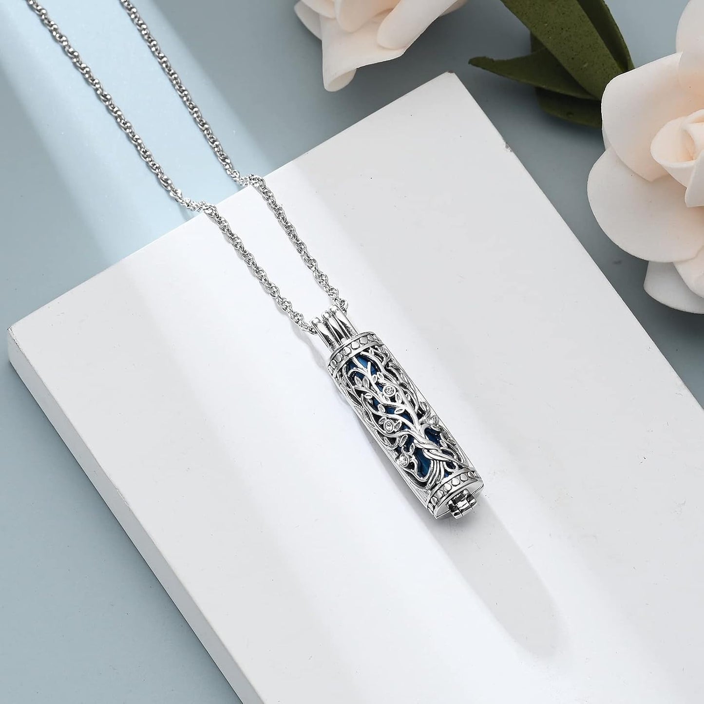 shajwo Cylinder Cremation Jewelry Tree of Life Urn Ashes Necklace for Women Men Vial Cremation Ash Pendant Loved One Memorial Jewelry