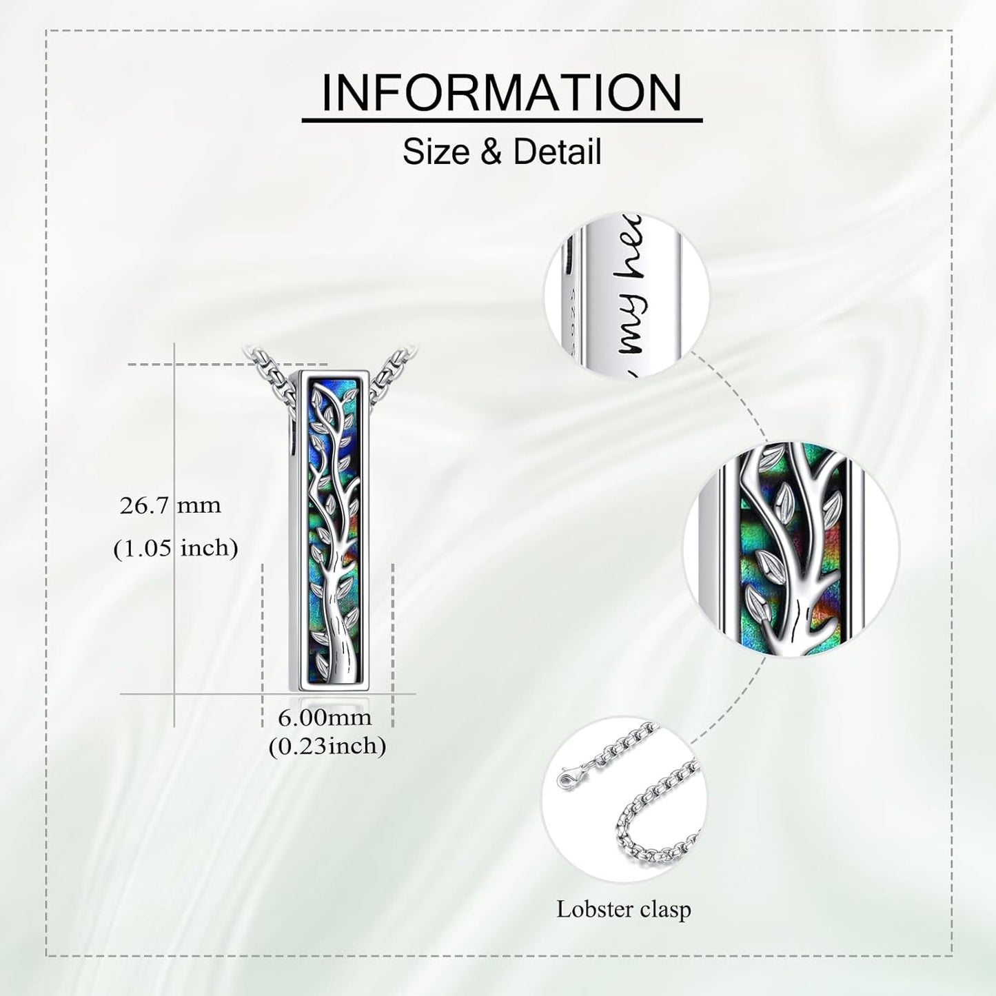 Urn Necklaces for Ashes Sterling Silver 3D Vertical Bar Memorial Pendant for Loved Ones Keepsake Cremation Jewelry Gifts for Women Men