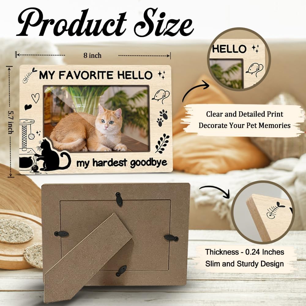 Cat Memorial Photo Frames Dog and Cat Loss Remembrance Gift Sympathy Keepsake for Pet Lovers Condolence Present for Pet Owner My Hardest Goodbye My Favorite Hello Picture Frames 4x6 Photo - YY011