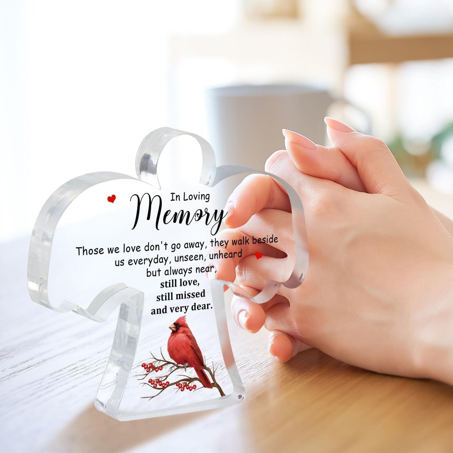 Memorial Cardinals Gift, Angel Acrylic Bereavement Memorial Sign Decor, Condolences Remembrance Grief Gift for Loss of Mother Mom Father Dad, Memory Sign for Home Living Room Desk Centerpiece Decor