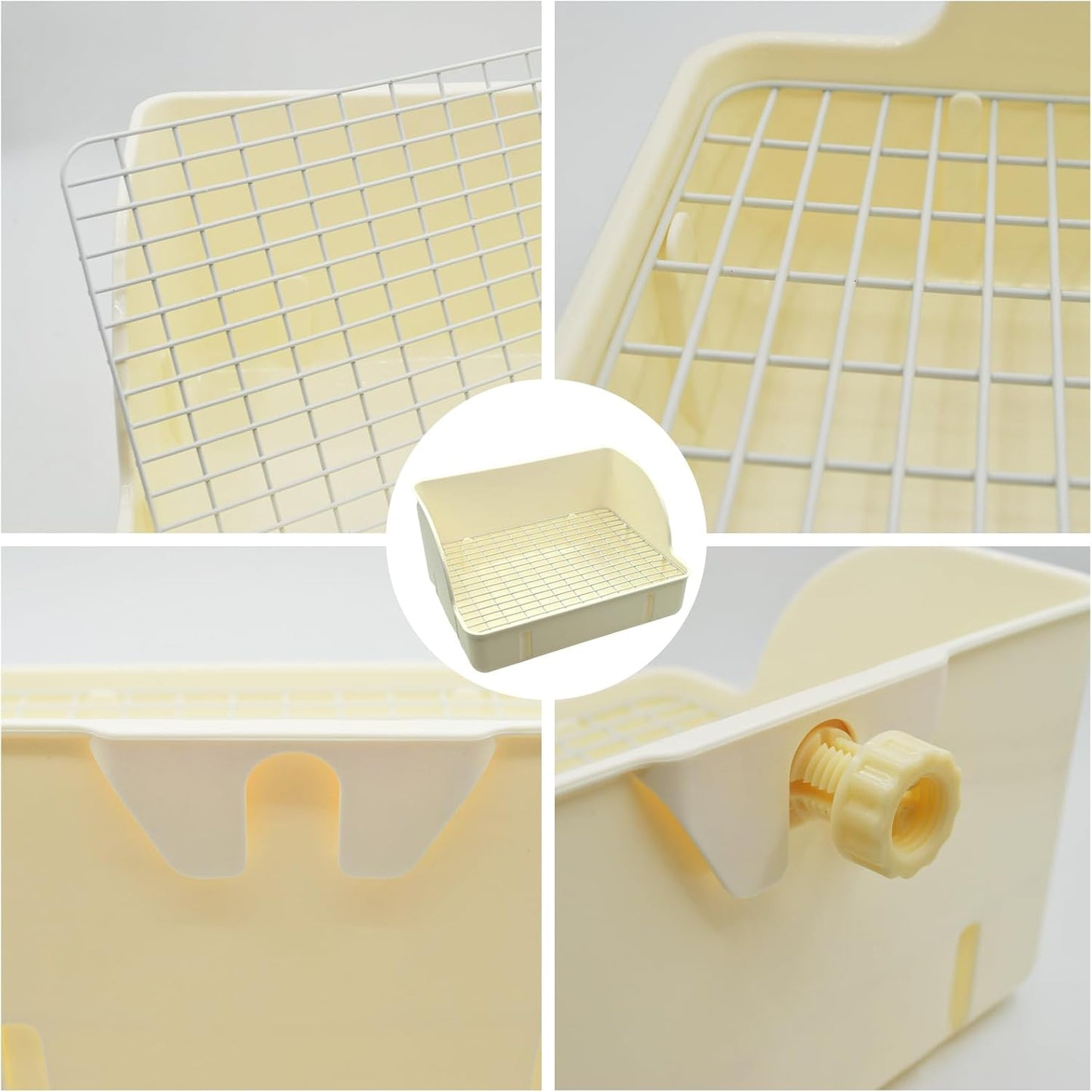 Rabbit Litter Box Toilet,Bunny Plastic Square Cage Toilet with Grate Rabbits Corner Litter Bedding Small Animal Pet Bunny Box Potty Trainer Pet Pan for Guinea Pig,Ferret,Chinchilla(White)