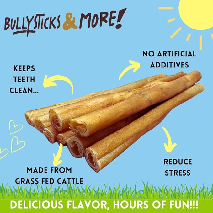 BULLYSTICKS & MORE 12 Inch Beef Collagen Sticks for Dogs (Regular Size - 8 Count)- Bones for Dogs - No Hide Sticks Beef Cheek Rolls