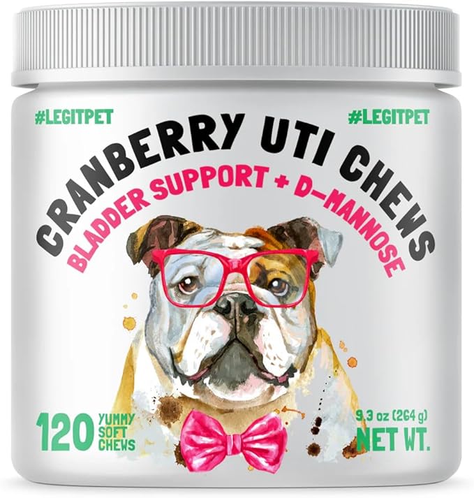 Cranberry UTI Chews for Dogs Bladder Support + D-Mannose Supports Kidney Urinary Tract and Bladder Health Natural Cranberry Wellness Supplement Immune System Booster Natural Pet Antioxidant 120 Chews