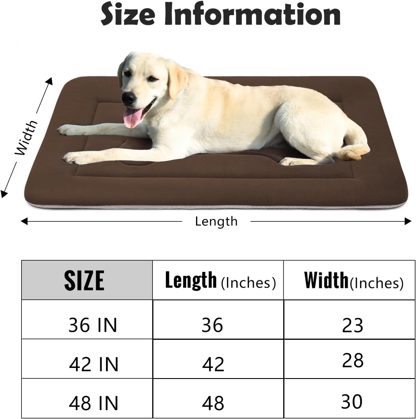 JoicyCo Extra Large Dog Bed Soft Dog Crate Pad Mat, 48 in Non-Slip Bottom Washable Dog Sleeping Mattress Pet Beds Cat Bed Kennel Pad, Dark Brown