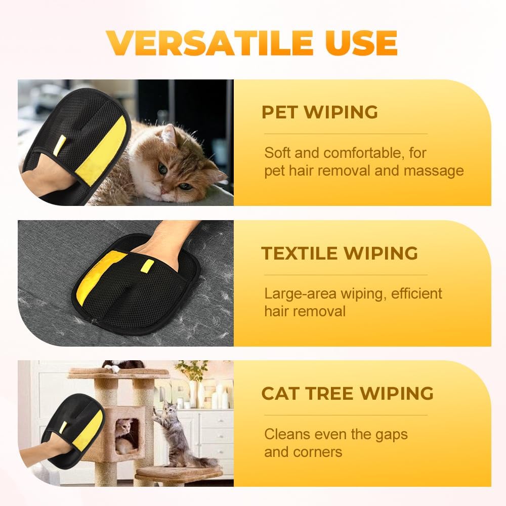 Electrostatic Gloves Pet Hair Removal Glove for Cats & Dogs, 2025 New Pet Hair Remover Glove for Couch, Furniture, Carpet, Curtain, Washable Reusable Animal Fur Removal Tool (2PCS)