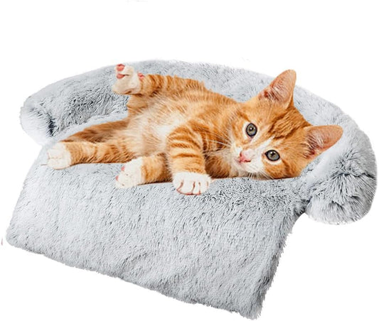 Calming Dogs/Cats Bed Mats, Dog Pad Washable Removable Couch Cover, Plush Long Fur Mat for Pets, Waterproof Lining, Perfect for Small, Medium and Large Dogs and Cats (Gradient Gray, 21"x21")