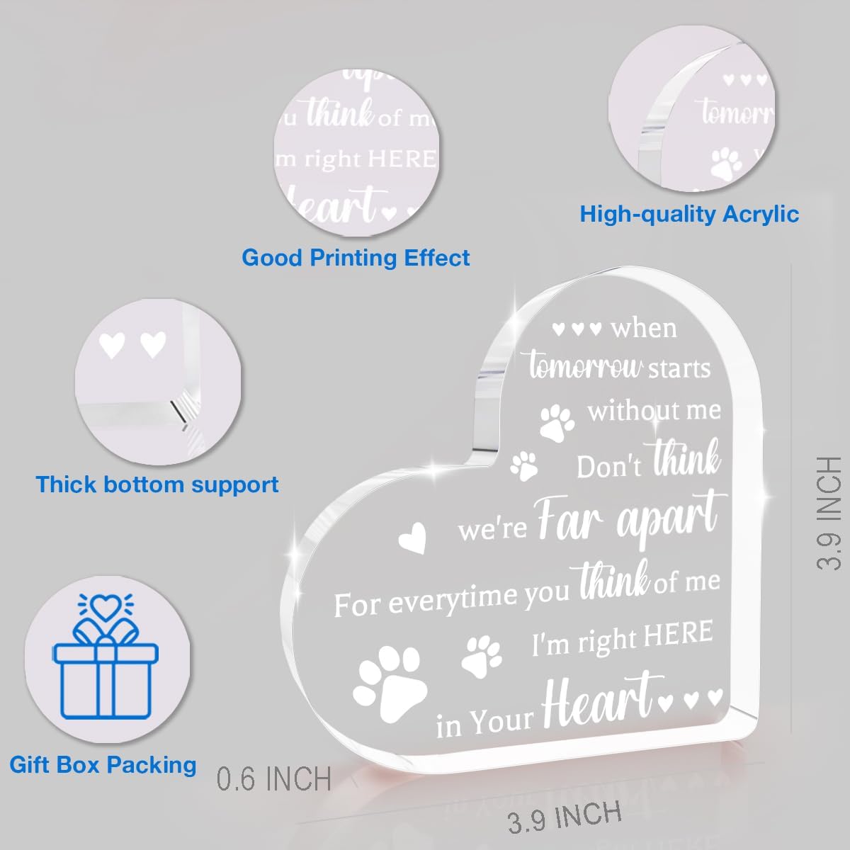 Pet Memorial Gifts for Dogs Pet Loss Sympathy Gift Dog Passing Away Gifts Heart Shape Acrylic Sign Pet Commemoration Acrylic Heart Plaque for Home Farmhouse Office Desktop