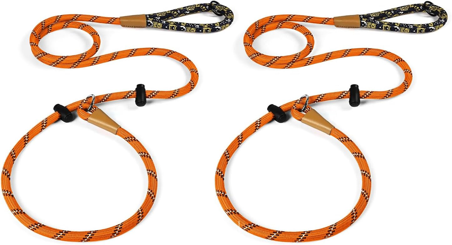 lynxking Slip Lead Dog Leash Reflective, Heavy Duty Comfortable Strong Rope for Large Medium Small Dogs No Pull Pet Training (Orange, 2PCS Large 1/2in x 6ft)