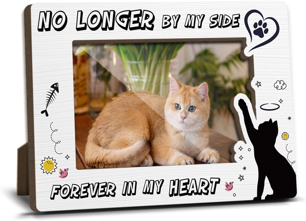 Cat Memorial Photo Frames Dog and Cat Loss Remembrance Gift Sympathy Keepsake for Pet Lovers Condolence Present for Pet Owner No Longer by my Side Forever in my Heart Picture Frames 4x6 Photo - YY009