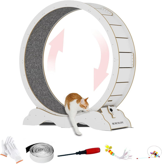 Cat Exercise Wheel 45 Inch Cat Treadmill for Indoor Cats, Running Wheel with Detachable Carpeted Runway, Cats Running Wheel Carpet Suitable for Most Pets Weight Loss and Health (White, XL)