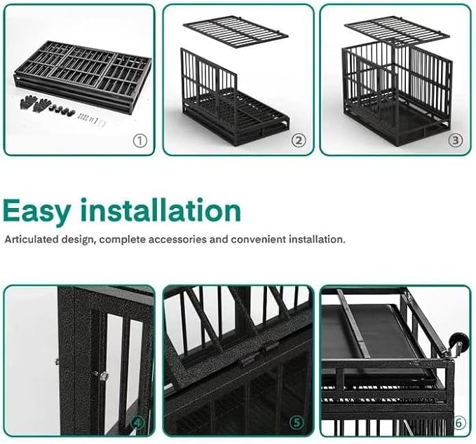 Oranland 48/38 Inch Heavy Duty Dog Crate Cage Kennel with Wheels, High Anxiety Indestructible, Sturdy Locks Design, Double Door and Removable Tray, Extra Large XL XXL