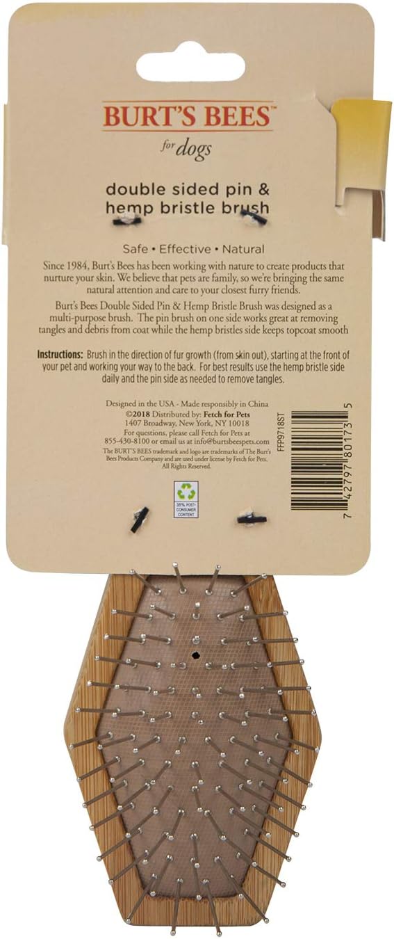 Burt's Bees for Pets Double Sided Pin & Hemp Bristle Dog Brush | Best All-Purpose Dog Brush to Reduce Shedding | for Long & Short Haired Large Dogs, Bamboo (Pack of 1)