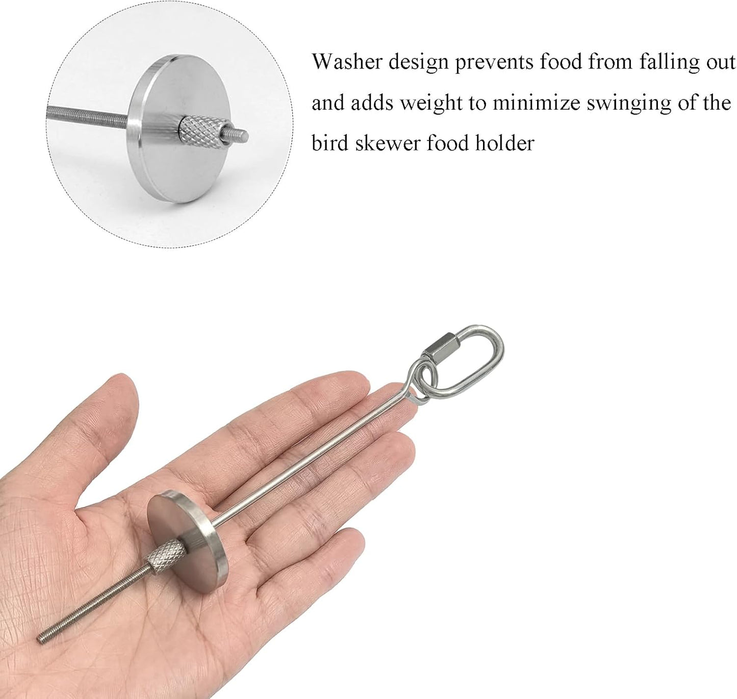 2pcs Hanging Bird Treat Skewer Parrot Fruit Feeder, 5.9 Inch Stainless Steel Bird Food Holder Parrot Fruit Food Skewer with Washer Nut Parakeet Treat Holder Feeder for Parrot Budgie Conure, LXLVOUEG