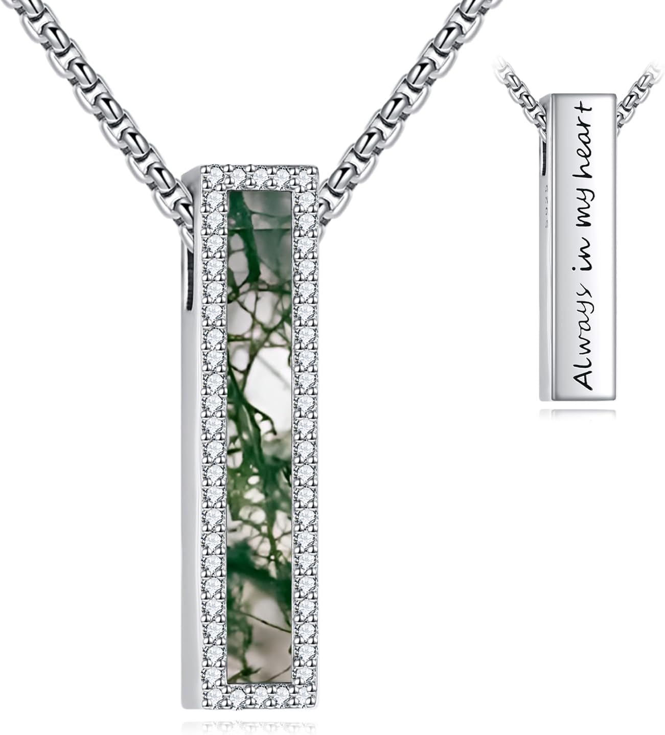 Urn Necklaces for Ashes Sterling Silver 3D Vertical Bar Memorial Pendant for Loved Ones Keepsake Cremation Jewelry Gifts for Women Men