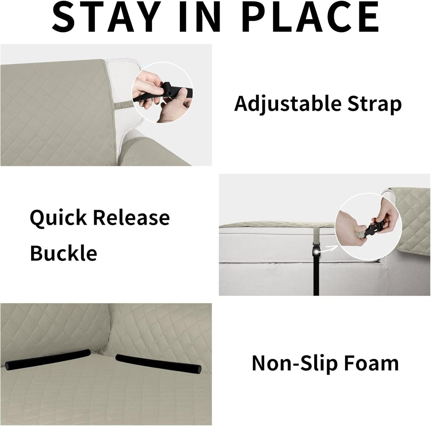 Easy-Going Reversible Chaise Lounge Couch Cover Water Resistant Sofa Cover Sectional L Shaped Sofa Slipcover with Adjustable Straps Furniture Protector for Dogs (115X34 in, Beige/Beige)