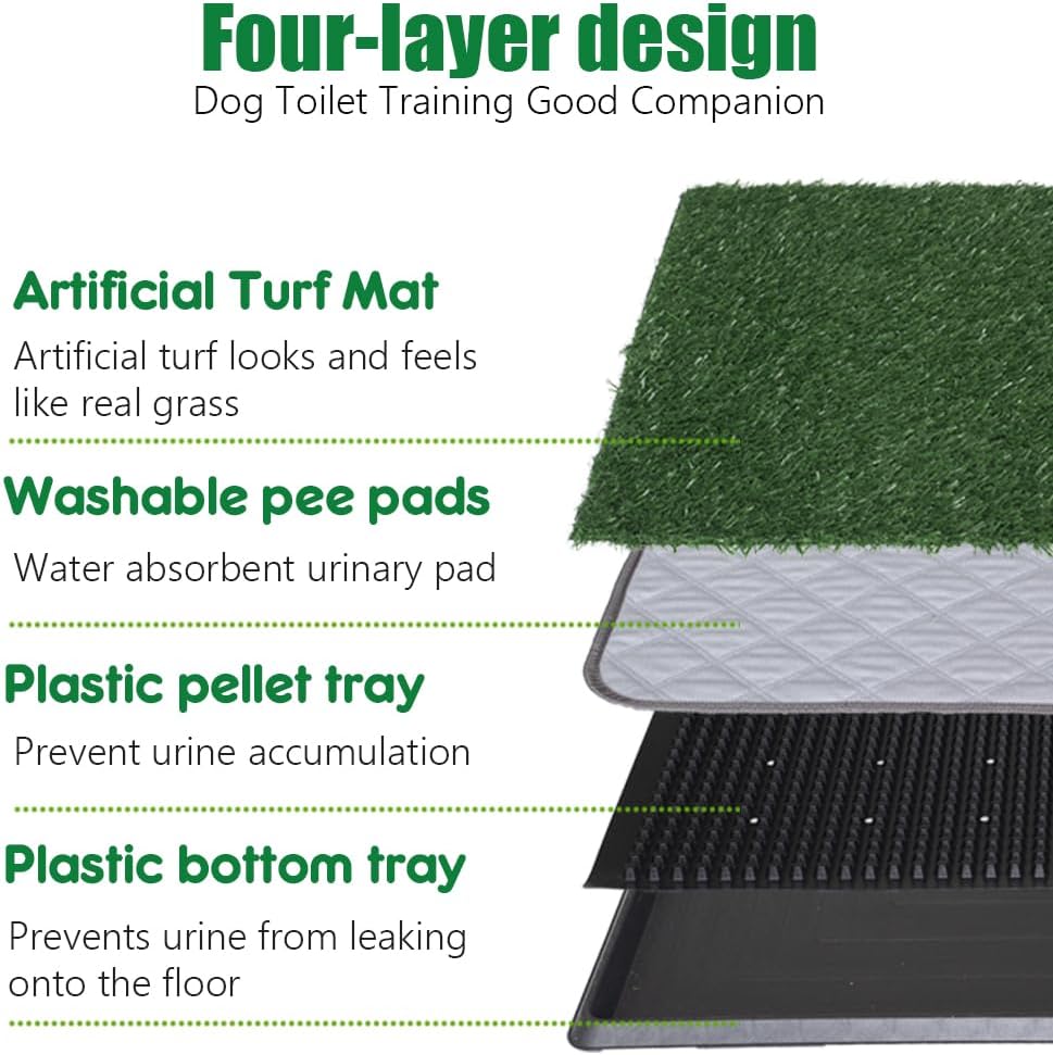 Artificial Grass Dog Grass Pad with Tray, Reusable Pet Urinal Pads for Training, 4 Layers Washable Bathroom Balcony Indoor Dog Potty (L-20×30")