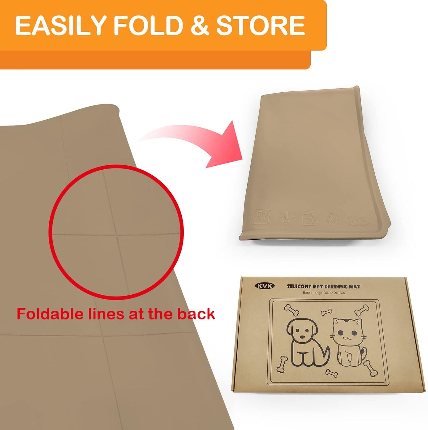 Dog Water Mat 39.4×29.5in - Silicone Dog Mats for Food and Water Extra Large - Pet Food Mat for Floors Waterproof - Pet Feeding Mats Prevent Water Food Spills - Taupe
