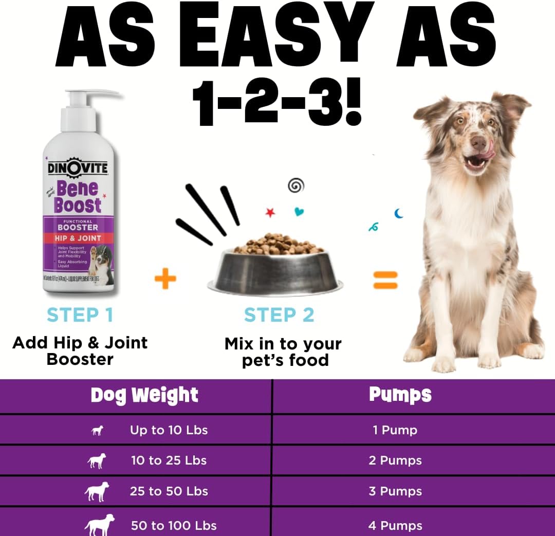 Dinovite BeneBoost Hip & Joint Liquid Topper for Dogs, Dog Joint Supplement with Glucosamine, Chondroitin, MSM & Hyaluronic Acid, Dog Mobility Support, Bacon Flavor, 6 fl oz