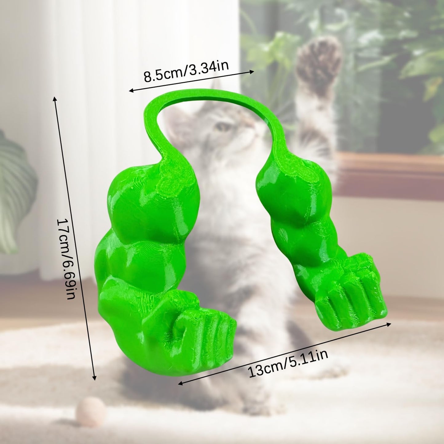 Creative Cat Muscle Arms,3D Printed Cat's Neck Arm with Muscle,Funny Pet Props Hanging Arm for Kitten Birthday Party Supplies,Funny Halloween Costume Prop Adjustable Lightweight Design (Green)