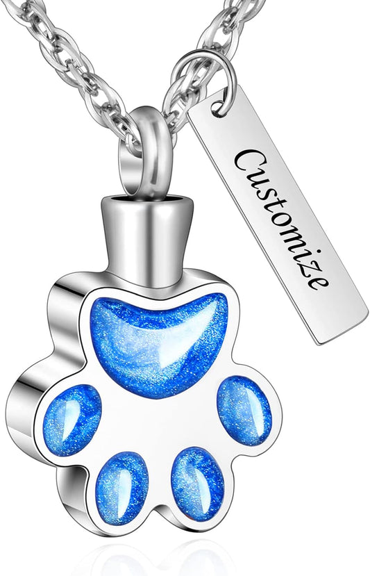 abooxiu Paw Print Urn Necklace for Ashes Cremation Necklace for Pet Ashes Stainless Steel Ash Necklace Memorial Ash Holder