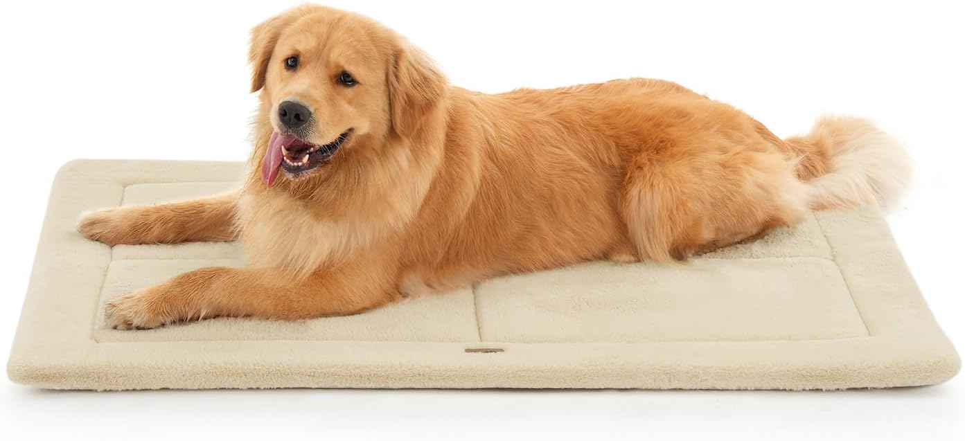MADE 4 PETS Dog Crate Pad Bed for Large Dogs, Washable & Reversible, Anti-Slip Kennel Mat for Cozy Sleeping, Soft Fluffy Dog Bed for Indoor & Outdoor Use, 41"x29", Beige