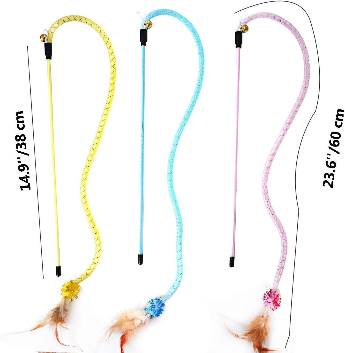 IUHKBH Cat Wands, 3 Colors Mesh Tube Teaser Toys Cute Kitten Wand Interactive Kitty Toy Safe Cat Stuff for All Breed Sizes