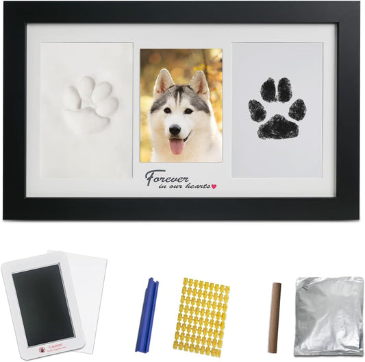 Dog Paw Print Kit with Frame, Paw Print Stamp Pad and Paw Print Clay, Paw Print Impression Kit with Customization Tool, DIY Memorial Gifts for Dogs Cats Lover