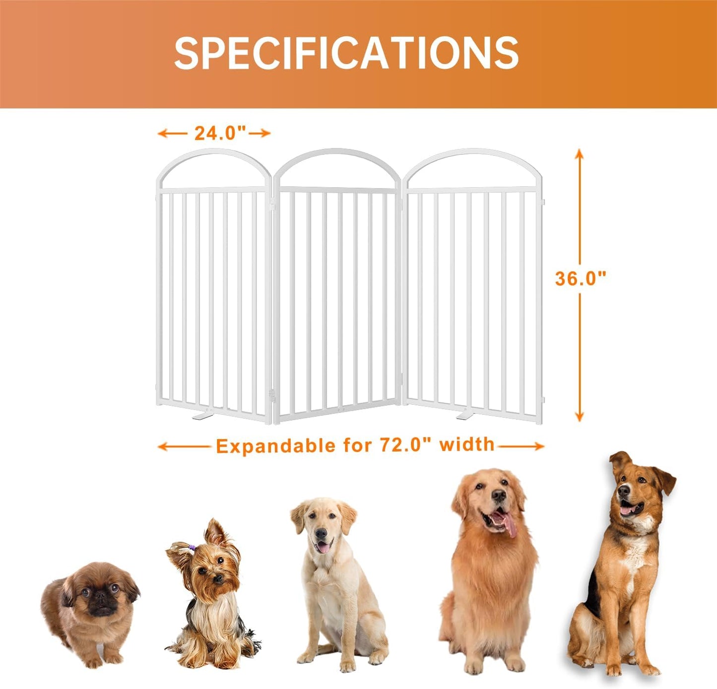 3 Panles Full Matel Freestanding Dog Gates with Door, 72"Extra Wide 36"Tall Free Standing Dog Pet Gate for Indoor & Outdoor. Foldable Pet Fences for Doorways, House, Stairs, Porch, Deck, Yard