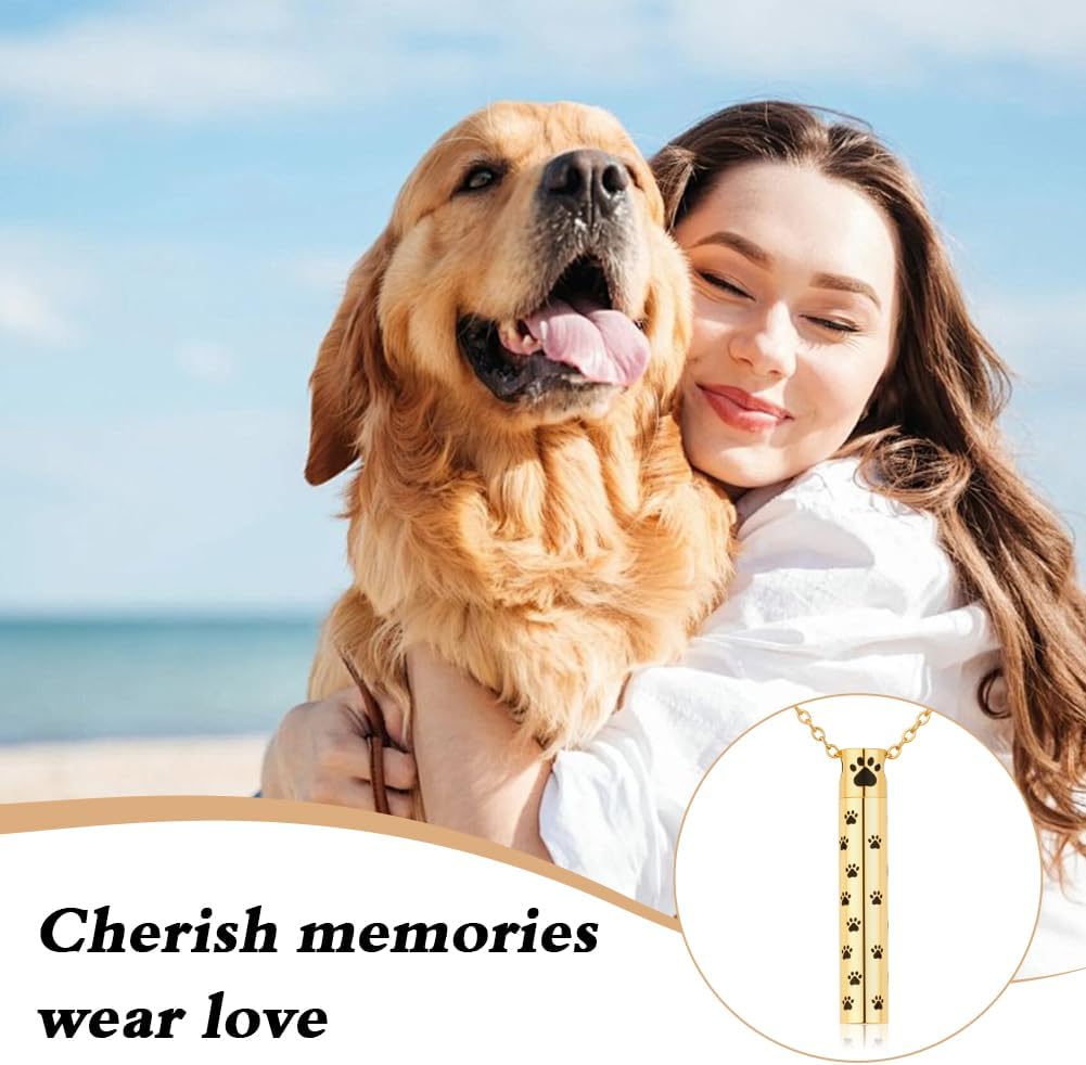 Dog Urn Necklaces for Ashes Paw Cylindrical Cremation Dog Paw Stainless Steel Pet Ashes Pendant for Puppy Pet Memorial Keepsake Jewelry